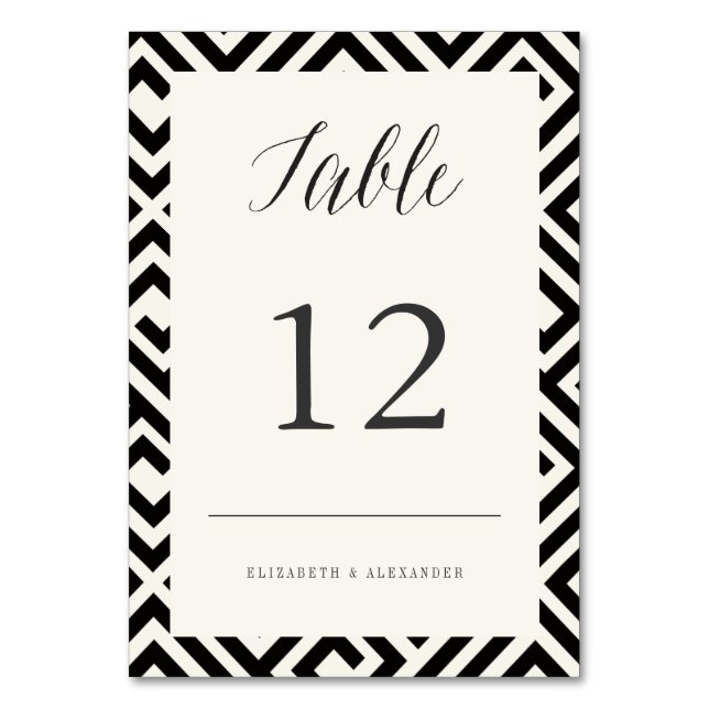 Classic Script Geometric Wedding Table Number Card (Front)