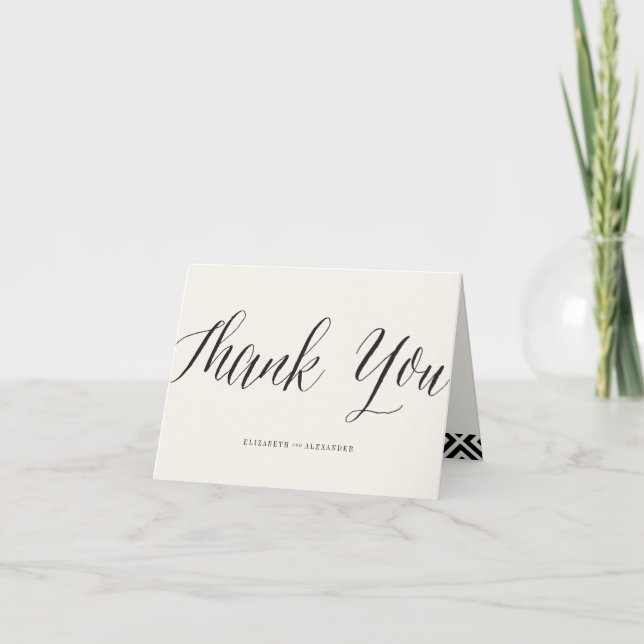 Classic Script Geometric Wedding Thank You Card (Front)