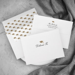 Classic Script Gold Cap Graduation Invitation Envelope