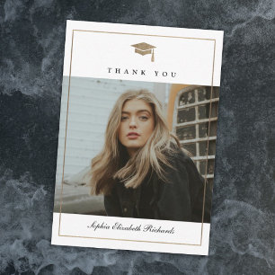 Classic Script Gold Photo Graduation Thank You Card
