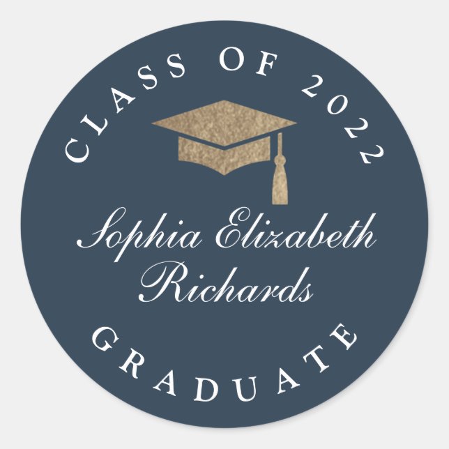 Classic Script Graduation Round Sticker (Front)