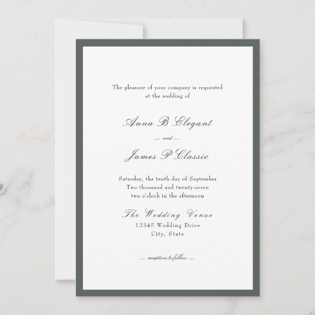Classic Script Green Wedding Invitation (Front)
