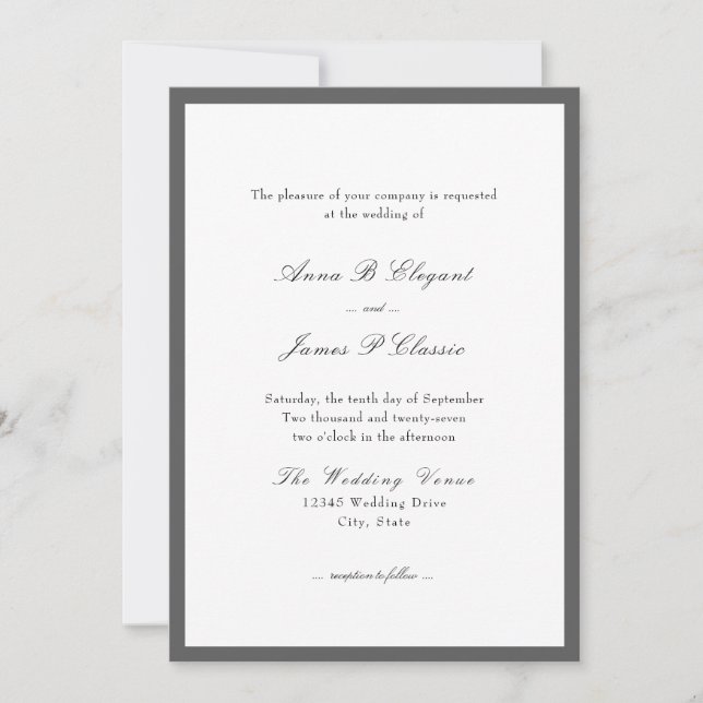Classic Script Grey White Wedding Invitation (Front)
