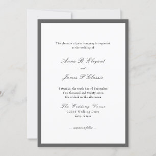 Classic Script Grey White Wedding Invitation
