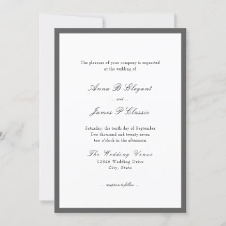 Classic Script Grey White Wedding Invitation