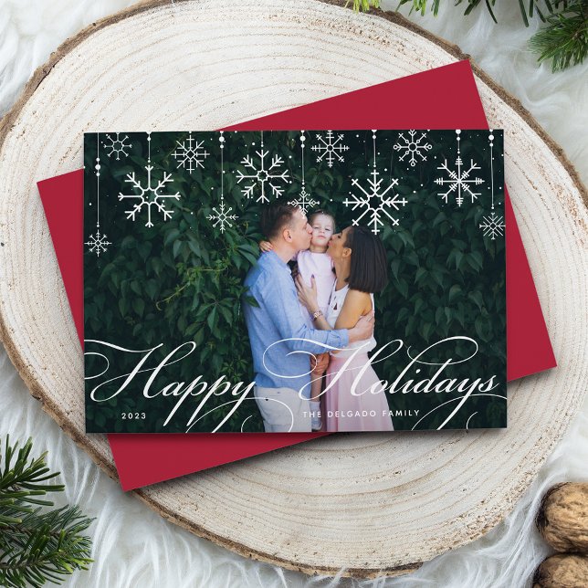 Classic Script Happy Holidays Horizontal Photo Holiday Card (Creator Uploaded)