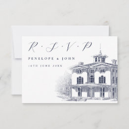 Classic Script Italian Villa Illustration Wedding RSVP Card