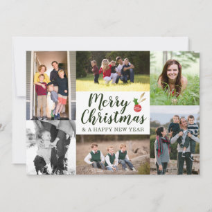 Classic Script Merry Christmas 7 Photo Collage Holiday Card