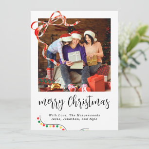 Classic Script Merry Christmas Ribbon Accent Holiday Card