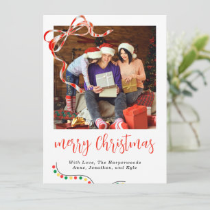 Classic Script Merry Christmas Ribbon Accent Holiday Card