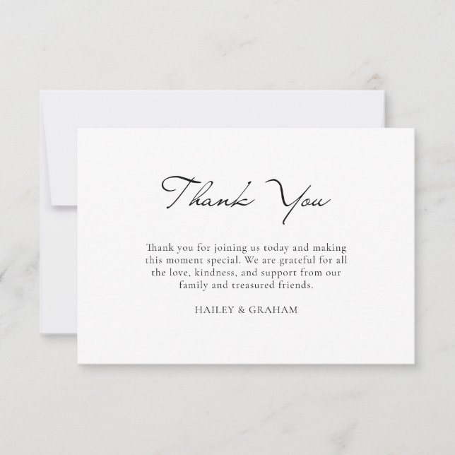 Classic Script Minimal Calligraphy White Wedding Thank You Card (Front)