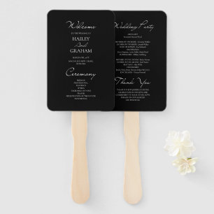 Classic Script Minimalist Black Wedding Program Hand Fan