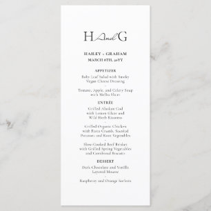 Classic Script Minimalist Monogram White Wedding Menu