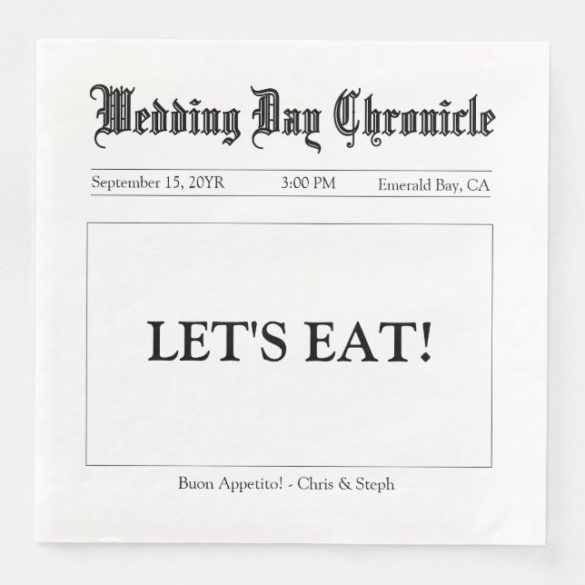 Classic Script Minimalist Wedding Reception Custom Napkin (Front)