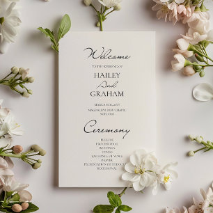 Classic Script Minimalist White Wedding Program