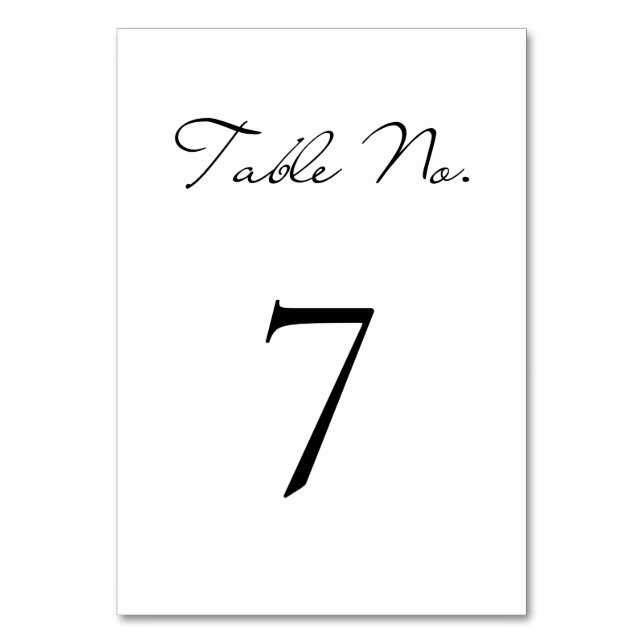 Classic Script Minimalist White Wedding Table Number (Front)