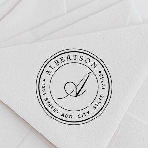 Classic Script Monogram Round Return Address Name Self-inking Stamp
