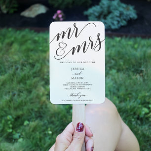 Classic Script Mr and Mrs Wedding Program Fan