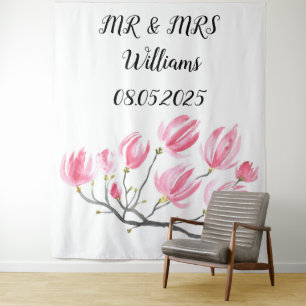 Classic Script Mr & Mrs Wedding Backdrop banner Tapestry