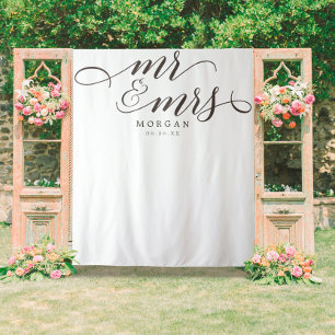 Classic Script Mr & Mrs Wedding Backdrop Banner Tapestry