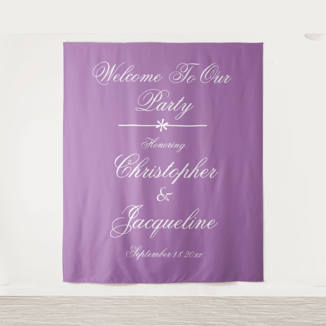 Classic Script Names Photobooth Wedding Backdrop  Tapestry (Front)