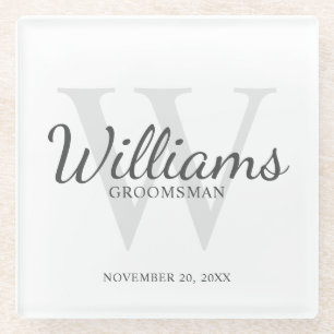 Classic Script Personalised Groomsmen Glass Coaster