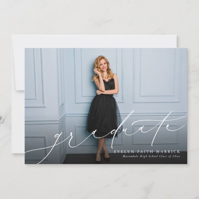 Classic script photo graduation announcement (Front)