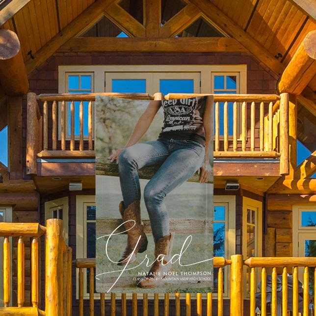 Classic Script Photo Modern Cool Graduation Party Banner (Creator Uploaded)