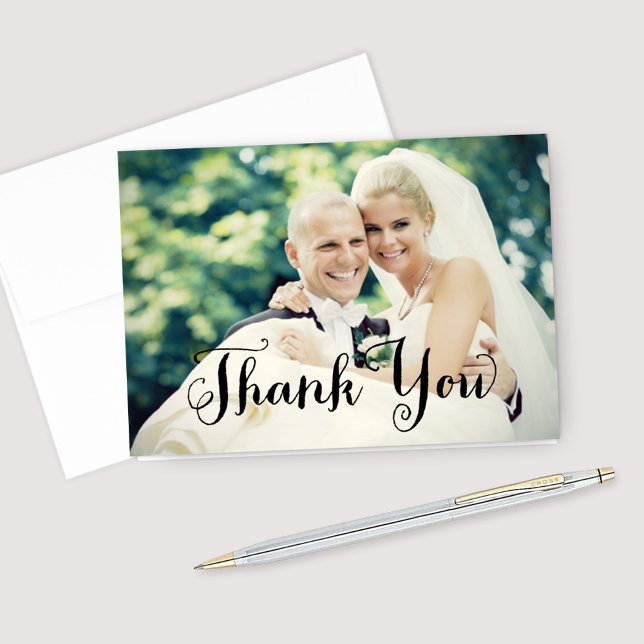 Classic Script Photo Overlay Wedding Thank You Card (Creator Uploaded)