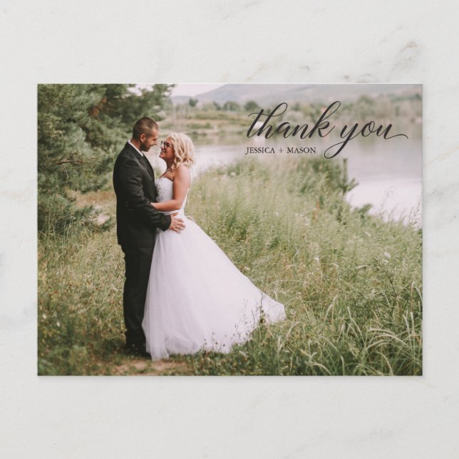 Classic Script Photo Wedding Thank You Postcard (Front)