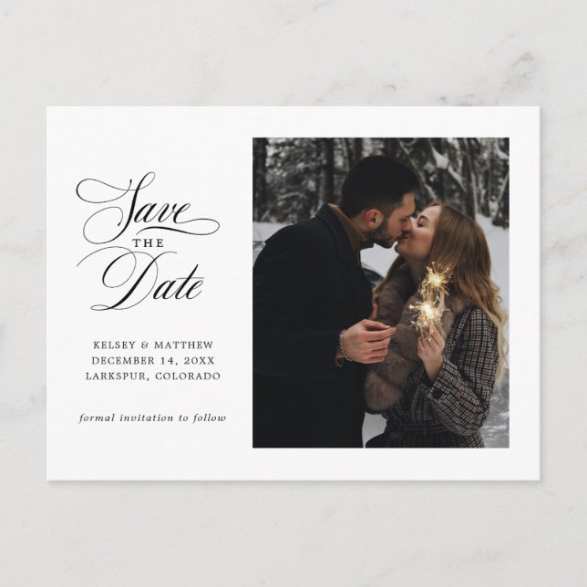 Classic Script Single Photo Save the Date Announcement Postcard (Front)