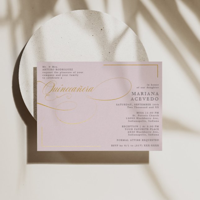 Classic Script Traditiona Wording Pink Quinceañera (Creator Uploaded)