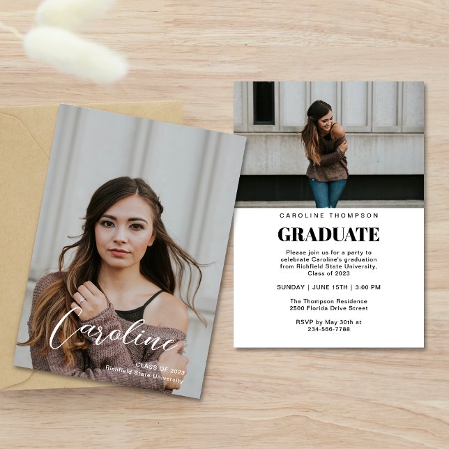 Classic Script & Two Photo Graduation Invitation (Creator Uploaded)
