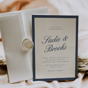 Classic Script Wedding Invitation Navy Blue