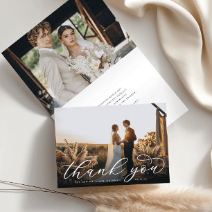 Classic Script Wedding Photo Thank You Card