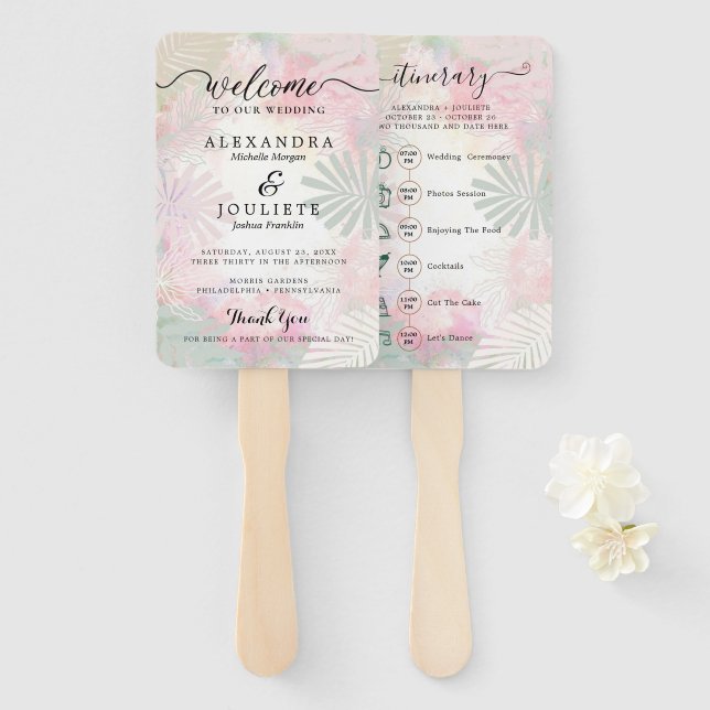 Classic Script Wedding Program and Timeline Hand F Fan (Front and Back)