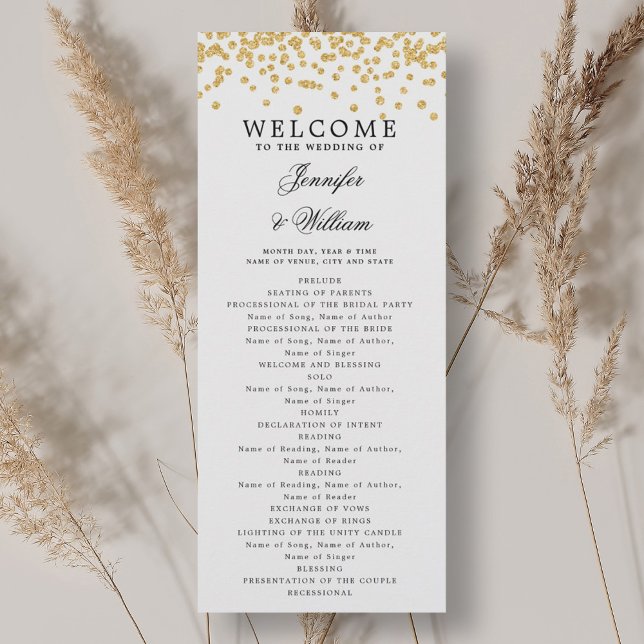 Classic Script Wedding Program Confetti Gold Invitation (Classic Script Wedding Program Confetti Gold)