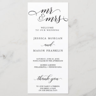 Classic Script Wedding Programs - Mr and Mrs Programme