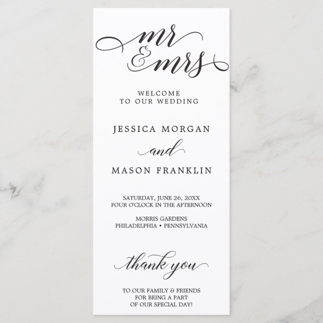 Classic Script Wedding Programs - Mr and Mrs Programme (Front)