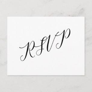 Classic Script Wedding RSVP Postcard Black White