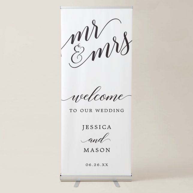Classic Script Wedding Welcome Banner with Stand (Front)
