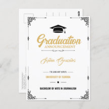 Classic Script White Graduation Announcement