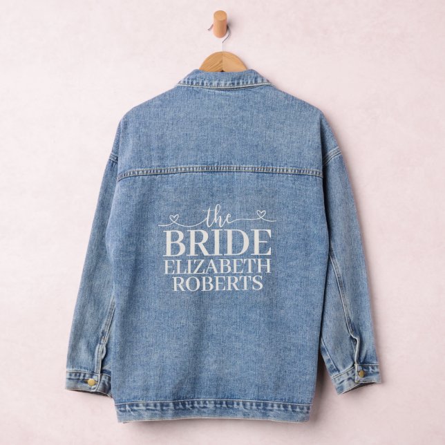 Classic Script with Hearts Bride Wedding Denim Jacket (Hangar)