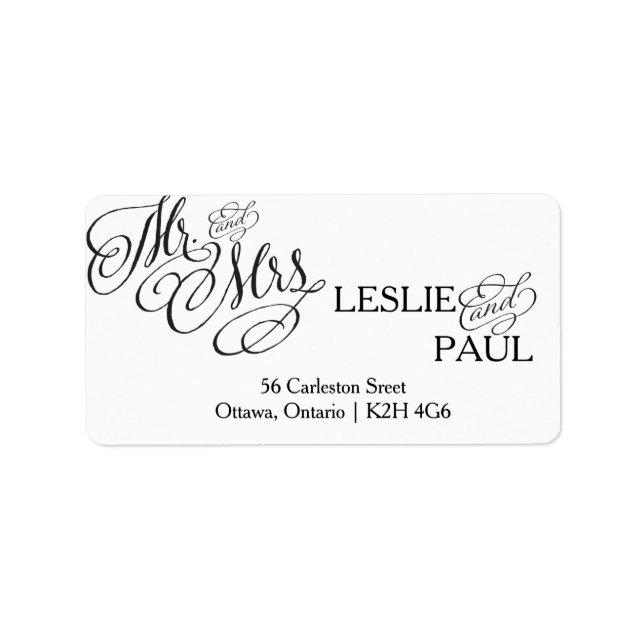 Classic Scroll Font Wedding Address Label (Front)