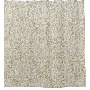 Classic Scrollwork Sage Green and Cream Shower Curtain