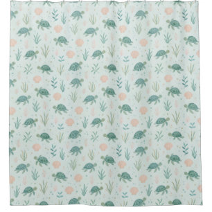 Classic Sea Turtle Pattern with Ocean Plants Shower Curtain