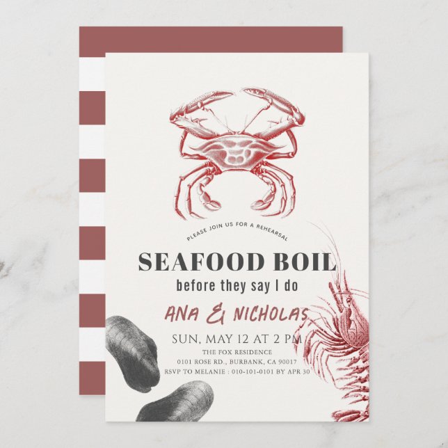 Classic Seafood Boil Rehearsal Dinner Invitation (Front/Back)