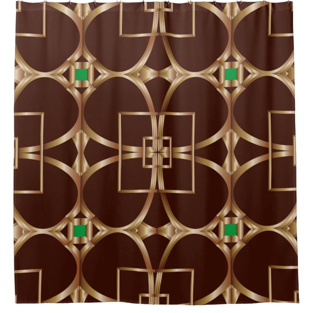 Classic seamless geometric pattern on a brown back shower curtain (Front)