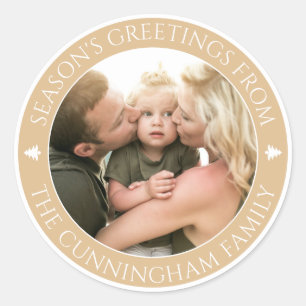 Classic Season's Greetings Custom Photo Round Sticker