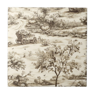 Classic Sepia Autumn Pumpkin Countryside Pattern Tile